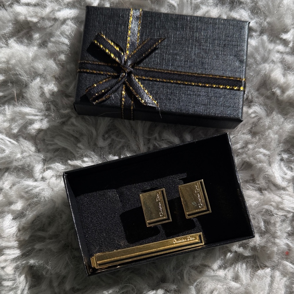 Dior Gold Cufflinks and Tie Clip Set